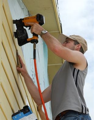 Air powered nail gun can be operated with a 5hp air compressor 