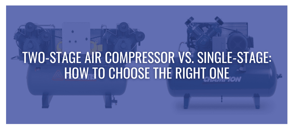 Side-by-side comparison of single-stage and two-stage air compressors at Air Power Equipment Company in Oklahoma City