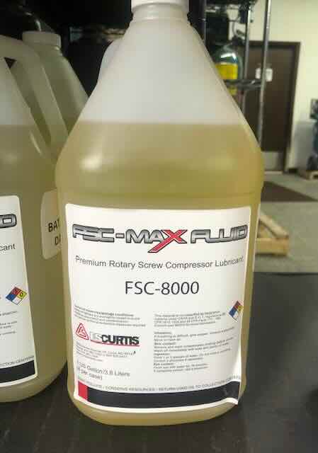 FSC-Max Fluid FSC-8000 premium rotary screw compressor lubricant in a one-gallon jug